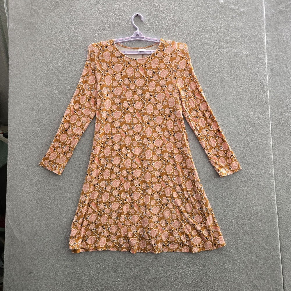 Old Navy Women Dress L Brown Floral A-Line Cottagecore Long Sleeve